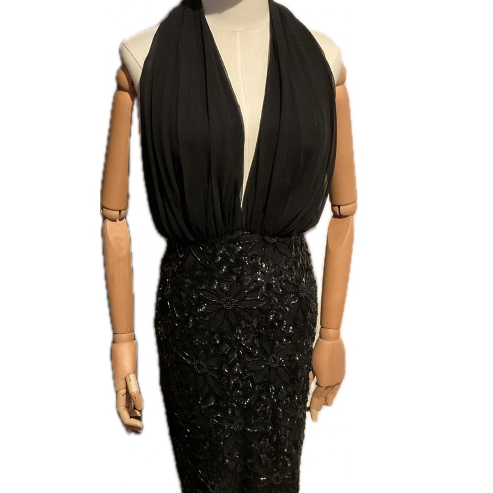 PAMELA DENNIS Vintage Couture 90's Beaded Silk Chiffon Halter Dress S pristine